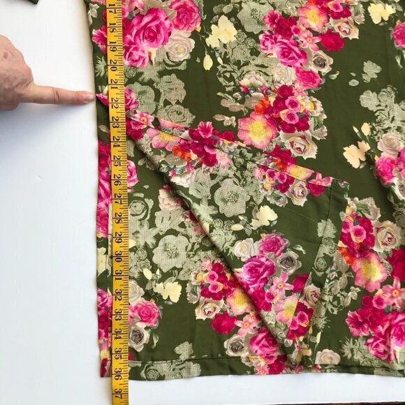 DKNY Long Colorful Tunic olive green/pink/yellow floral 3/4 sleeve square neck 6 - Picture 13 of 16